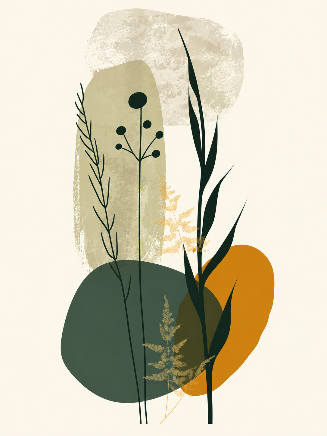 Abstracto botánico verde, crema y ocre — Derecho