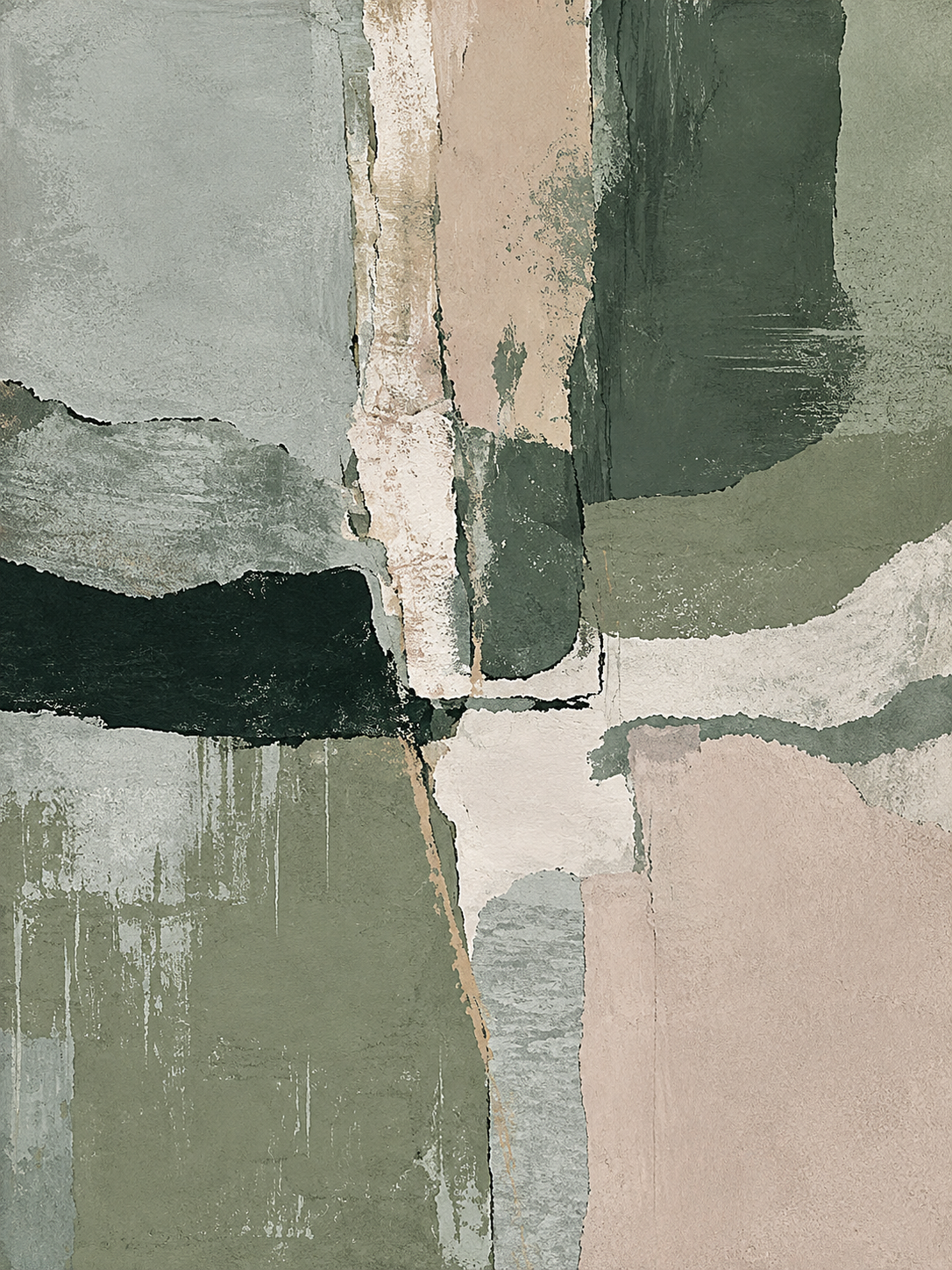 Abstracto gestual en verde, crema y gris — Derecho