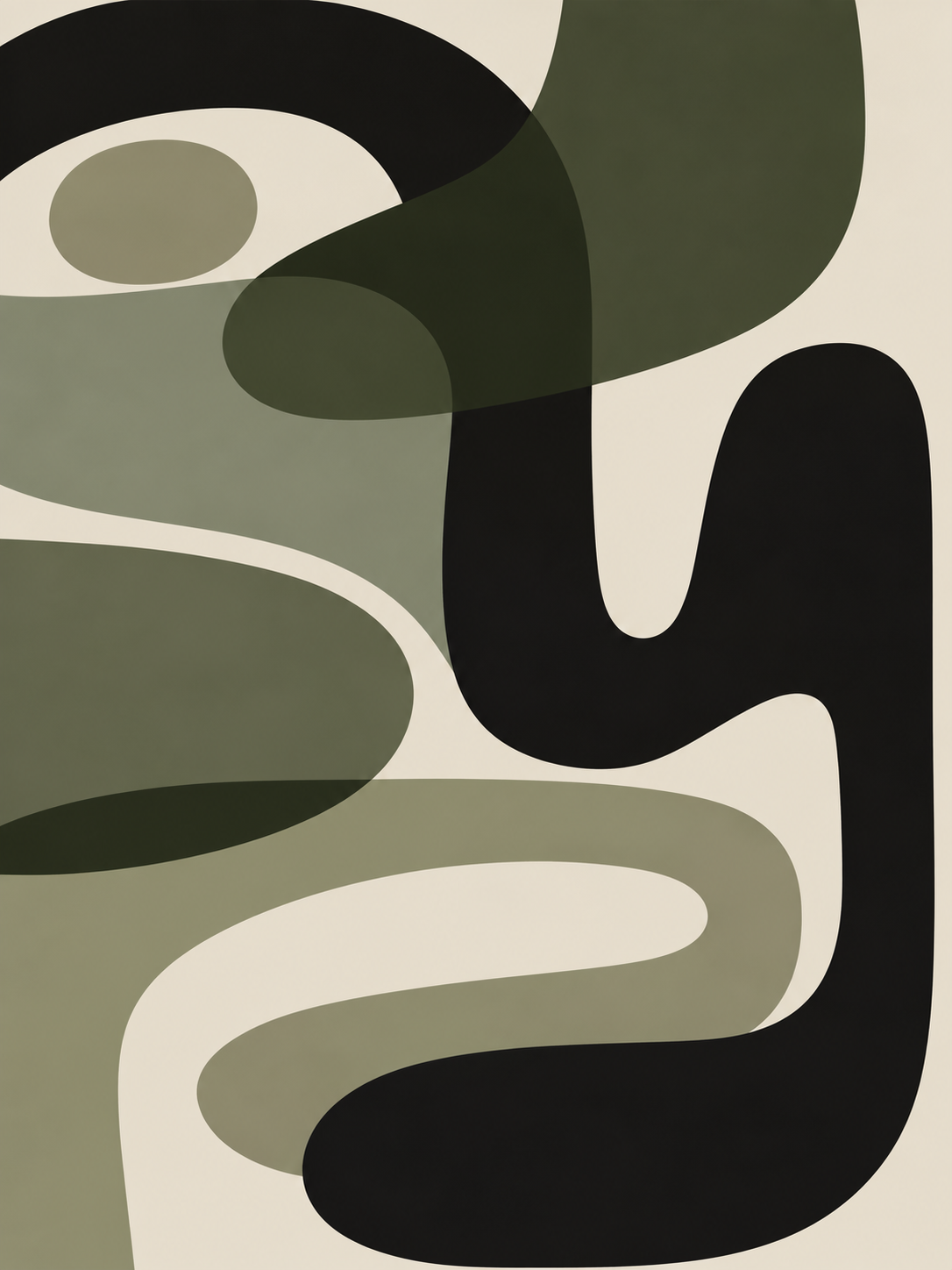Abstracto orgánico en negro, oliva y crema — Izquierdo