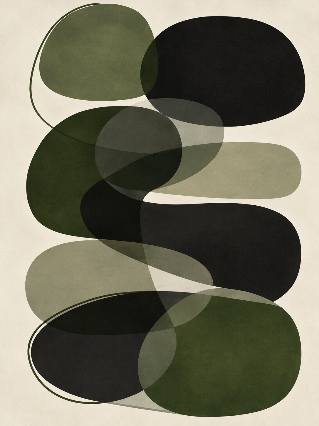 Abstracto orgánico en negro, verde y crema — Central