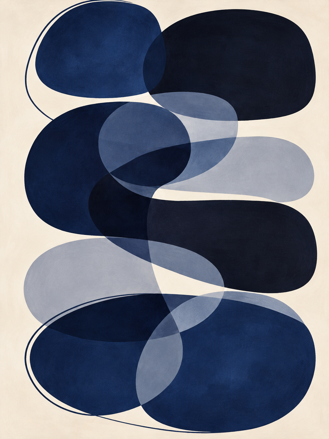 Set de 3 Abstracto orgánico en azul marino, azul y crema — obra 2