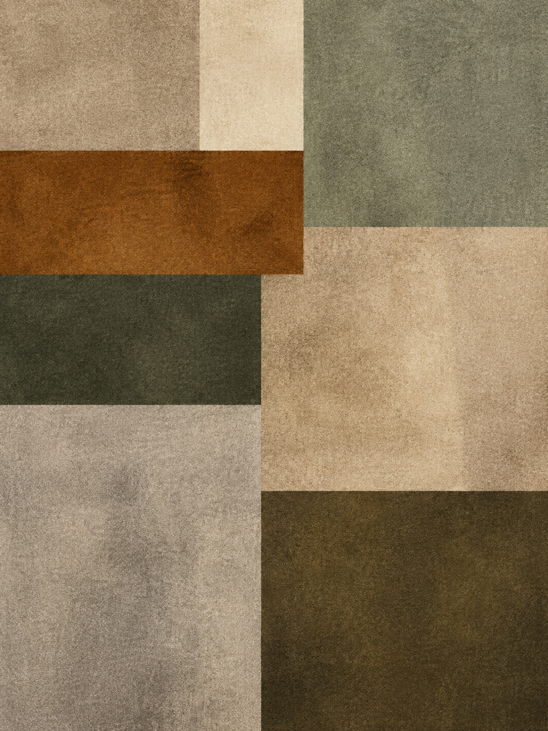Collage geométrico en beige, taupe, oliva y gris — Derecho