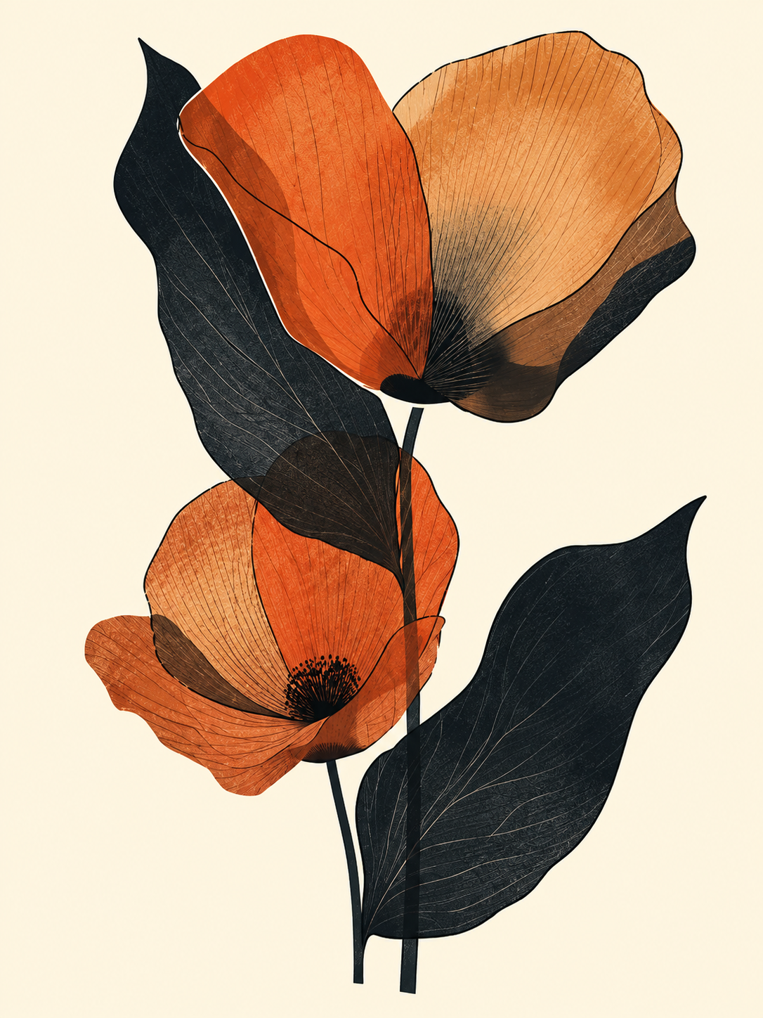 Amapolas Negras y Naranjas