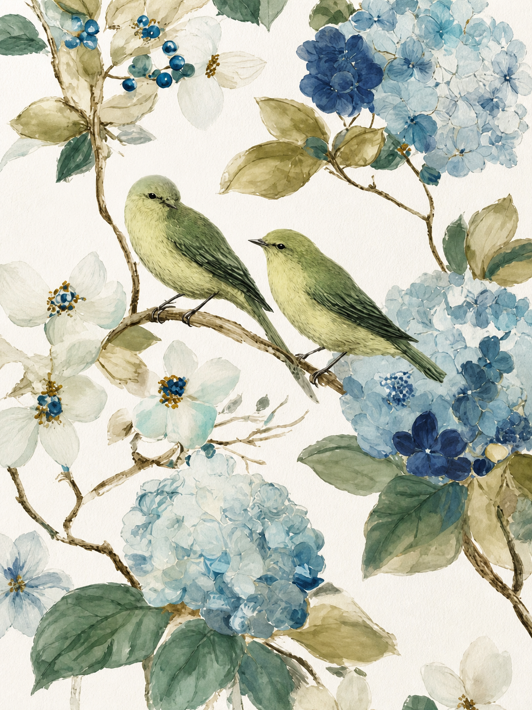 Aves Hortensias Azules
