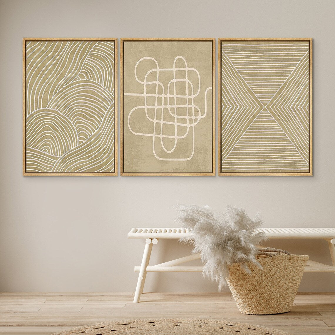 Set de 3 Líneas Geométricas Beige