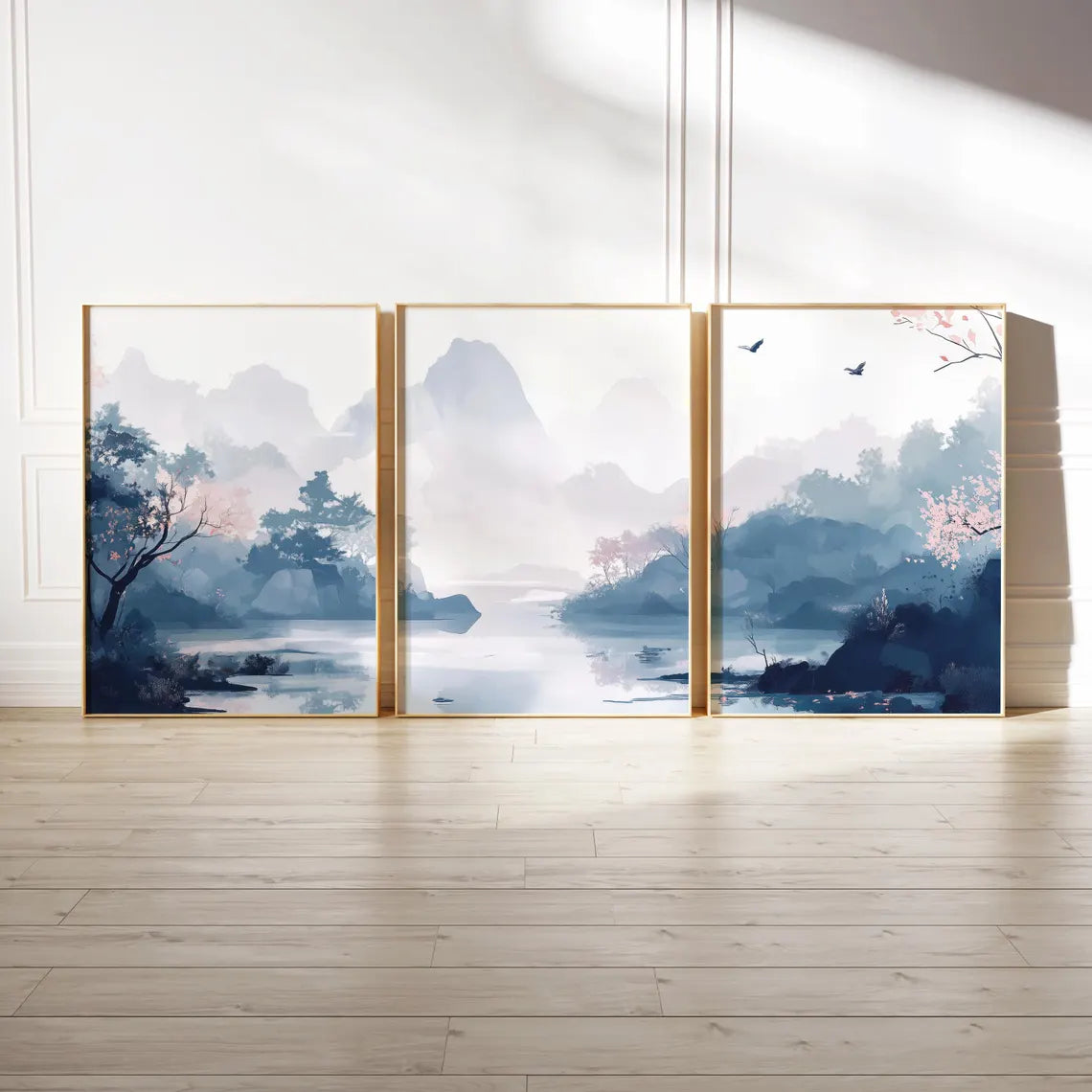 Set de 3 Paisaje Chino Azul Rosa