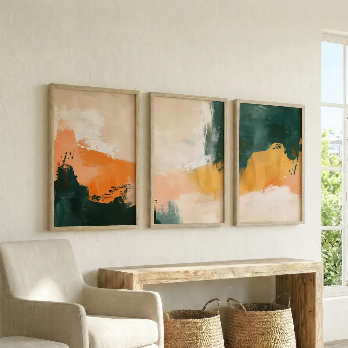 Set de 3 Abstracto Naranja Verde