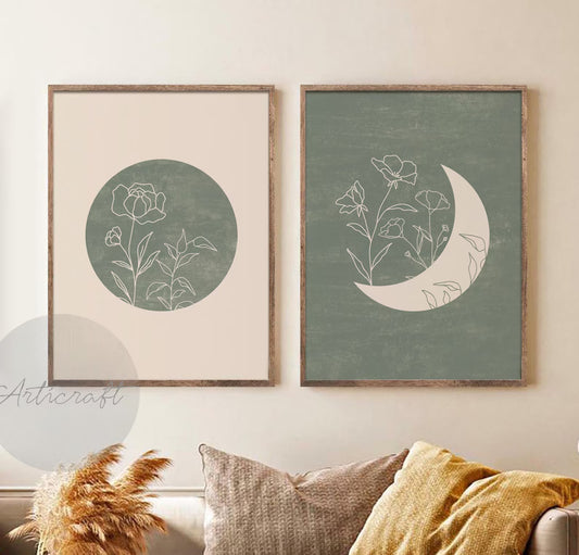 Set de 2 Sol y Luna con Flores
