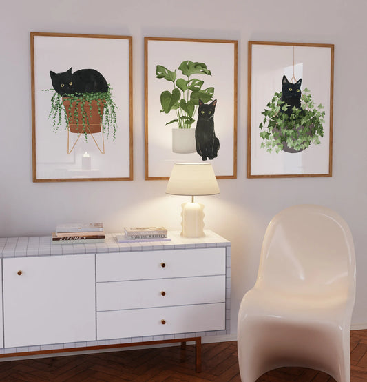 Set de 3 Gatos y Plantas