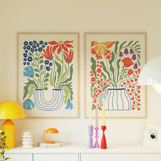 Set de 2 Flores y Jarrón