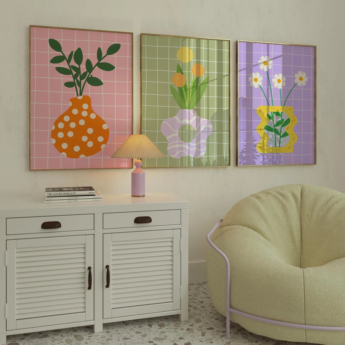 Set de 3 Flores y Jarrones coloridos