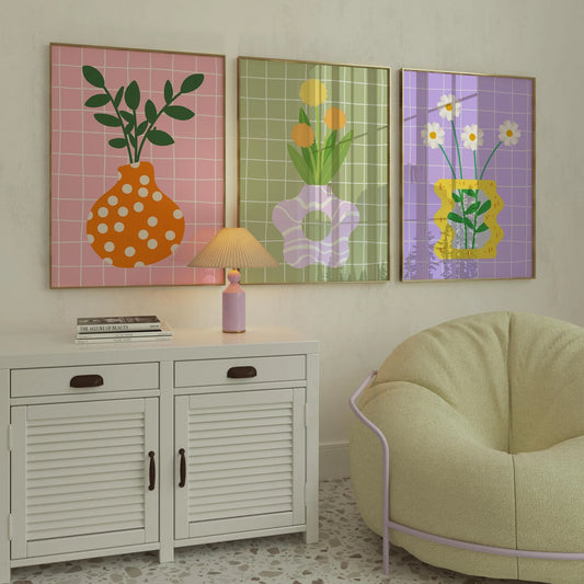 Set de 3 Flores y Jarrones coloridos