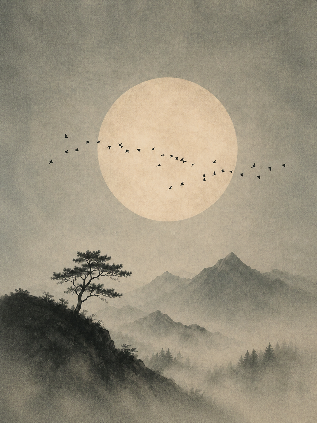 Luna Montaña Pájaros