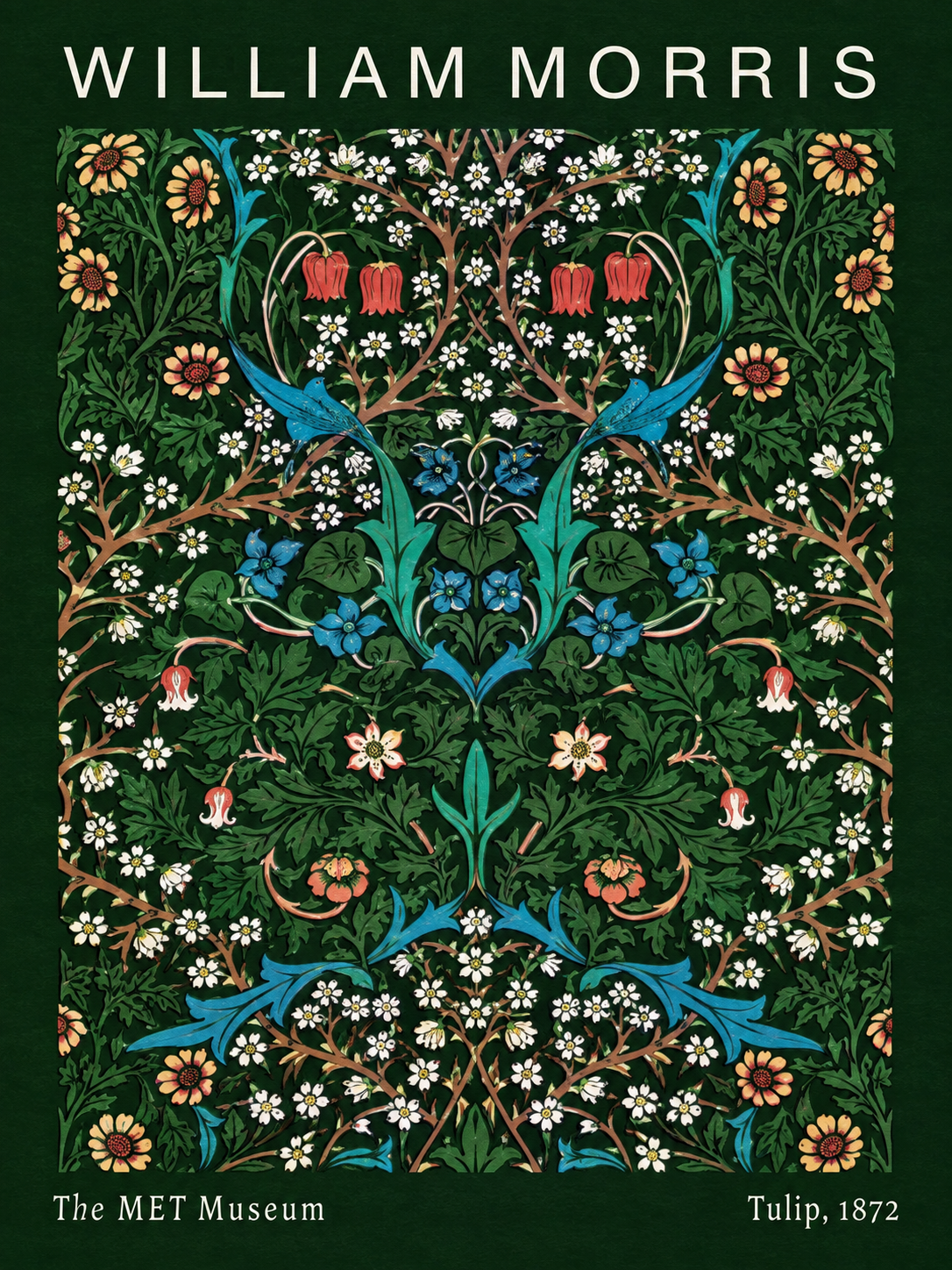 Rosas sobre Azul, lámina decorativa inspirada en William Morris
