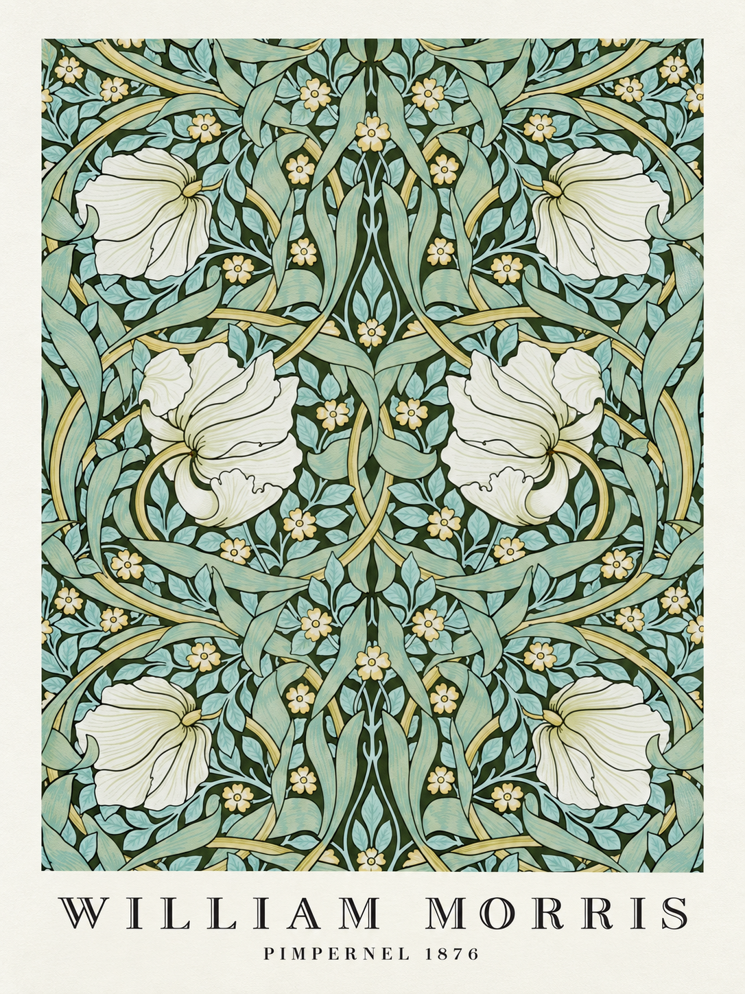 Flores Azules en Jardín, lámina decorativa inspirada en William Morris