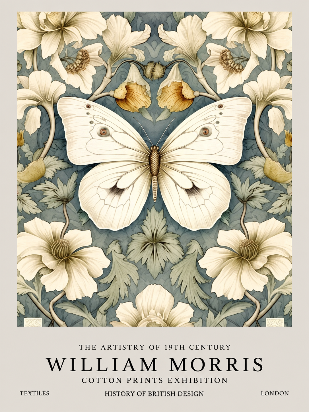 Flores y Hojas Azules, lámina decorativa inspirada en William Morris