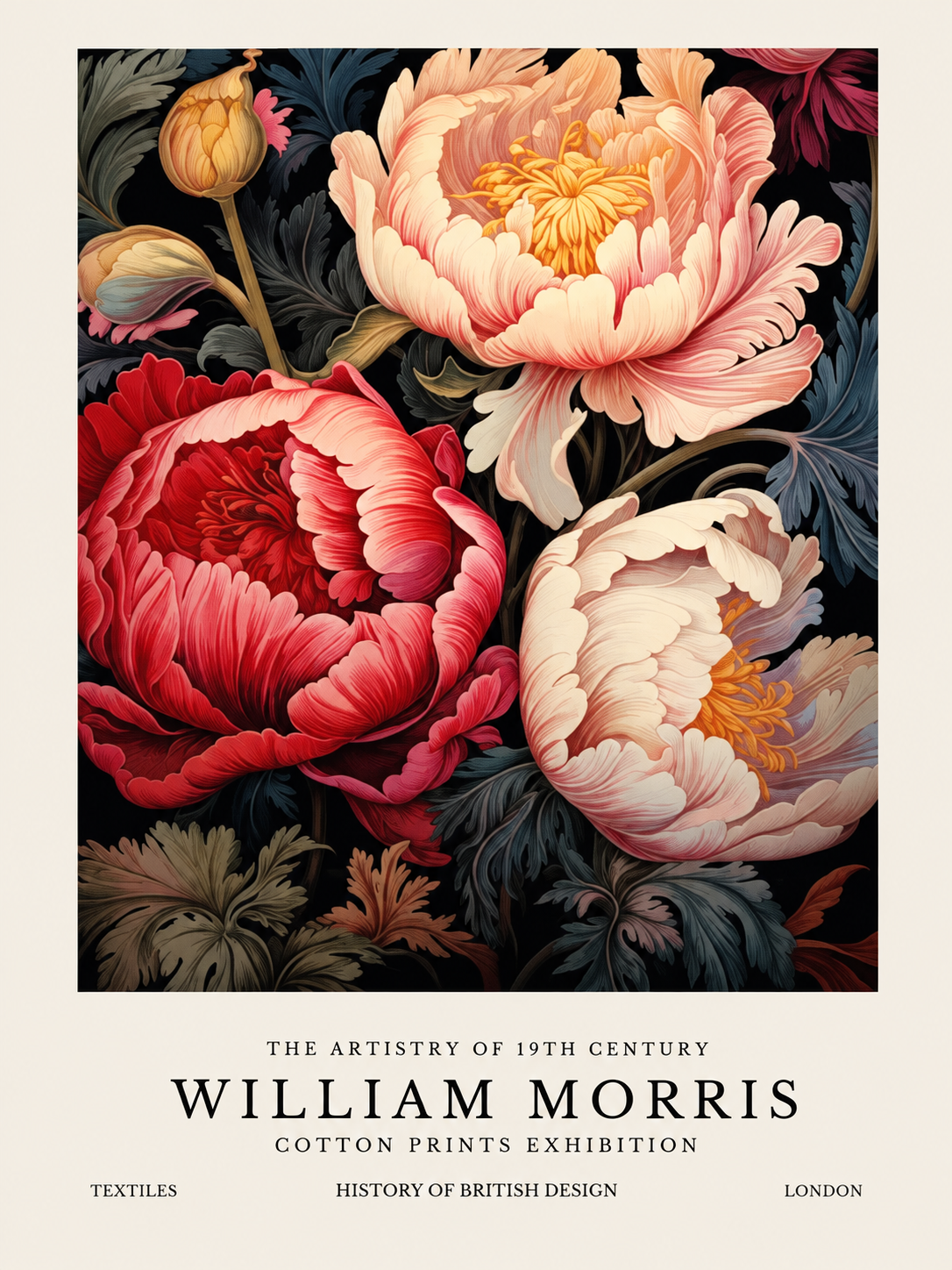 Jardín de Peonías, lámina decorativa inspirada en William Morris