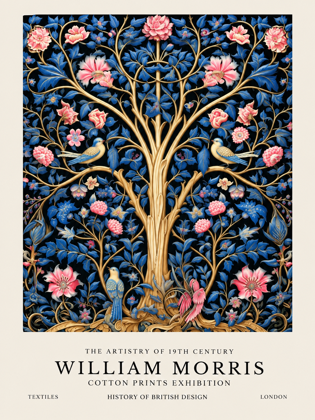 Ramo de Rosas Azules, lámina decorativa inspirada en William Morris
