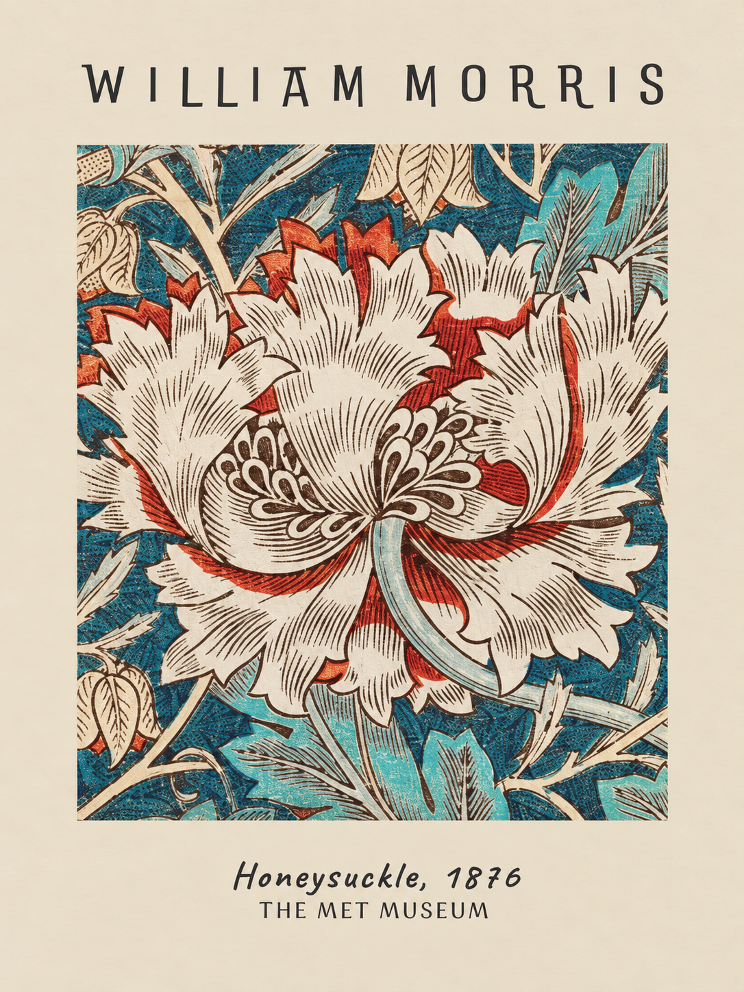 Conejo entre Flores, lámina decorativa inspirada en William Morris