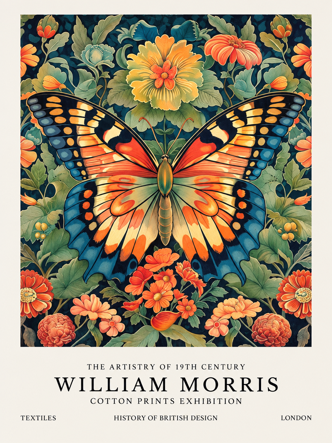 Dalias sobre Negro, lámina decorativa inspirada en William Morris