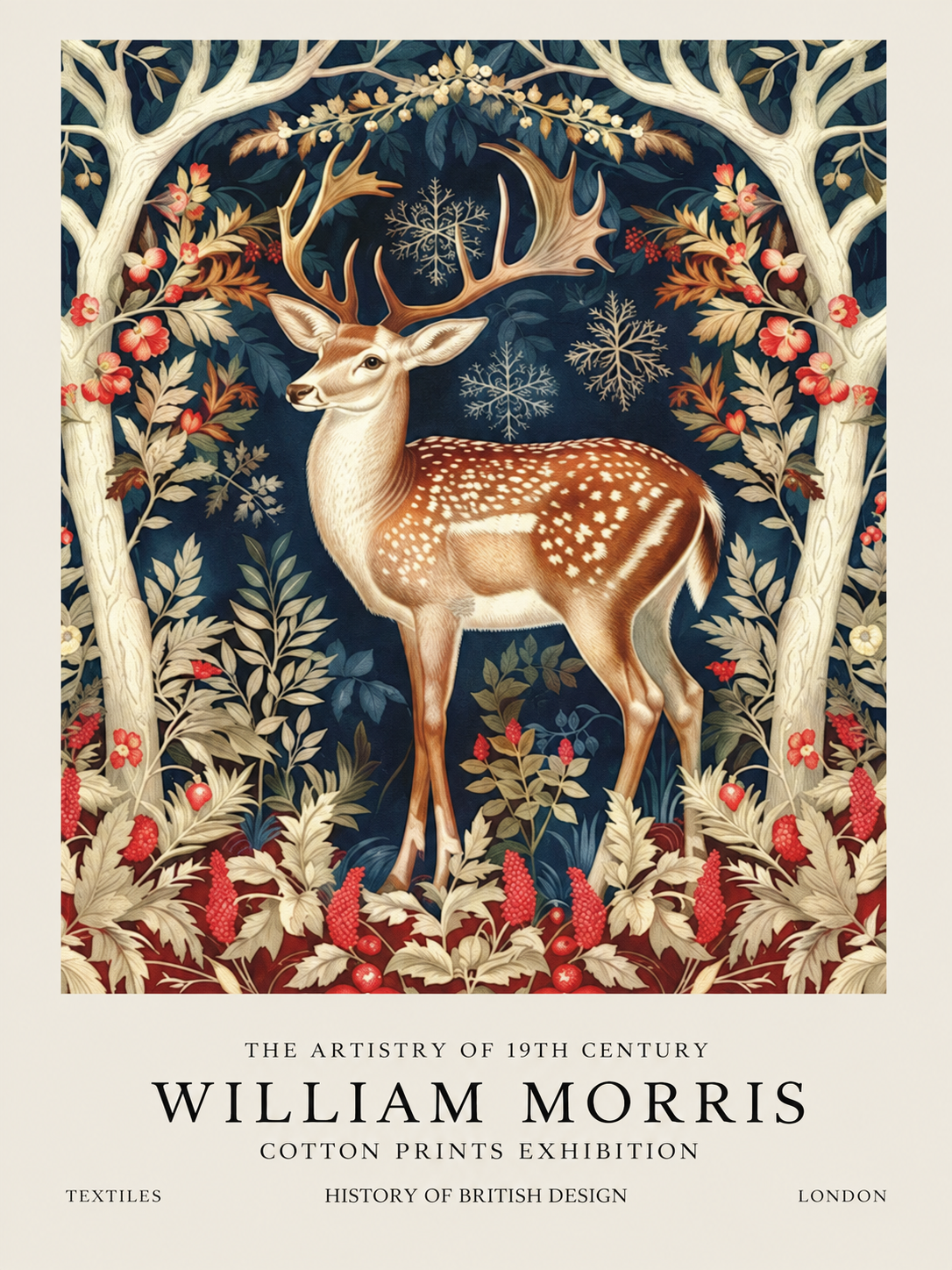 Pájaro Azul y Coral, lámina decorativa inspirada en William Morris