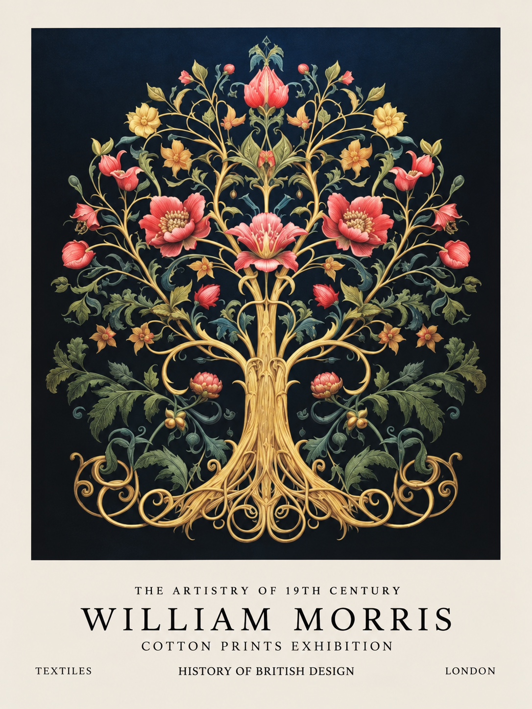 Ciervo entre Flores, lámina decorativa inspirada en William Morris