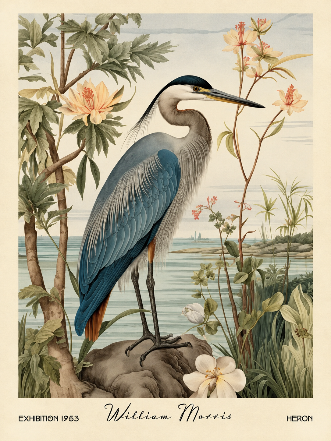 Flores y Pájaros, lámina decorativa inspirada en William Morris