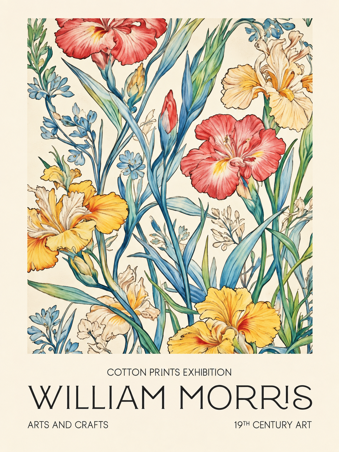 Girasoles Azules, lámina decorativa inspirada en William Morris