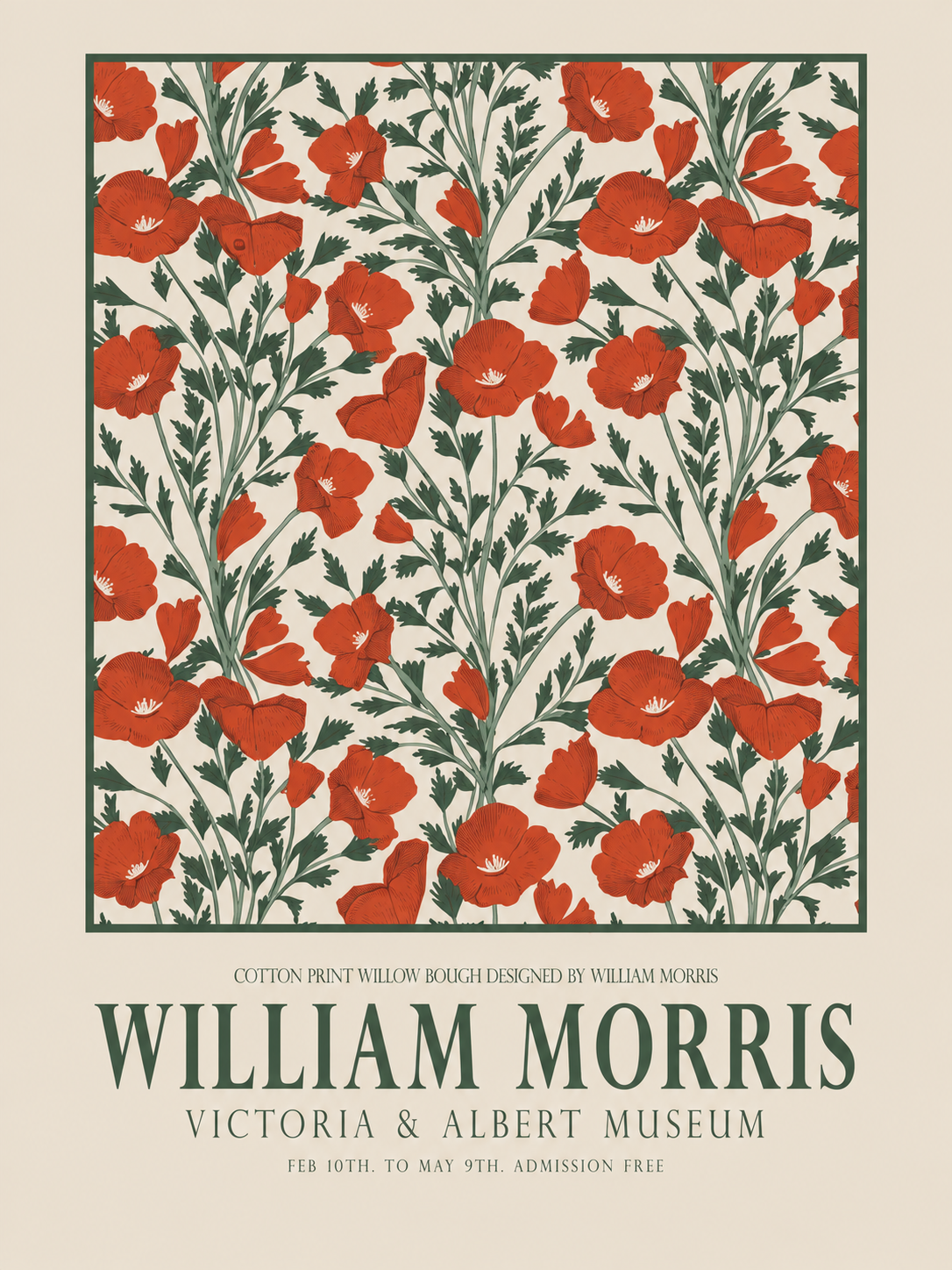 Flores Amarillas y Coral, lámina decorativa inspirada en William Morris